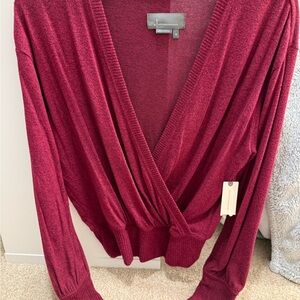 Anthropologie Burgundy V-Neck Sweater